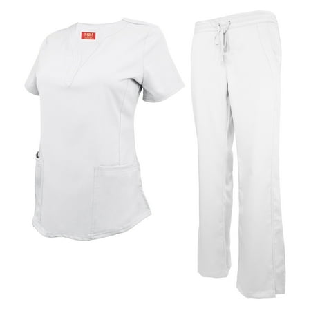 

M&M SCRUBS Women s Ultra Soft Stretch Drop-Neck 2 Pocket Scrub Top and Pants 82009200 (White XX-Large)