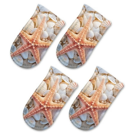 

BaHomeck Pot Handle Holder Covers 4Pcs Starfish Surrounded By Seashells On The Sandy Beach Non Slip Heat-Resisting Pan Handle Covers For Home Kitchen Baking Cooking BBQ Cookwares 6×3In