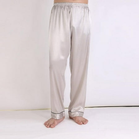 

L-3XL New Solid Color Silk Men s Casual Pajamas Loose Home Wear Trousers