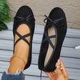 thumbnail image 2 of Womens Suede Ballet Flats with Bow & Crisscross Straps - Comfortable Everyday Casual Work Flats, Black,Size 6, 2 of 9