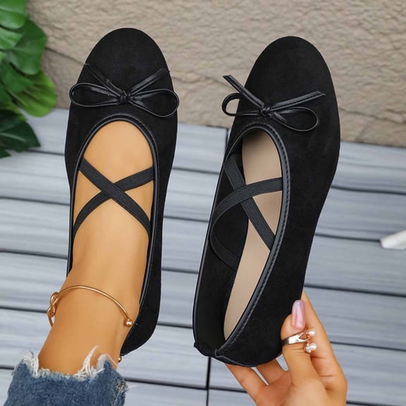 Xucatan Women's Round Toe Low Heel Flats with Crisscross Elastic Straps, Bow Detail Soft Faux Leather Slip On Shoes, Breathable Comfortable Flats for Daily Walking and Casual Wear Gift