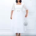 thumbnail image 4 of AURA Plus Size Women 2026 Summer Square Neck Chiffon Splicing Beaded A Line Midi Dress with Belt, 4 of 9