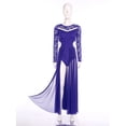 thumbnail image 4 of TiaoBug Women's Floral Lace Long Sleeve Lyrical Ballet Leotard Dress Flowy Mesh Modern Contemporary Dance Dress Purple XL, 4 of 7