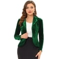 thumbnail image 1 of Blazer con solapa con muescas para mujer, manga larga, para oficina, negocios, con botones, de terciopelo Verde oscuro S, 1 of 5