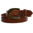 thumbnail image 1 of Snap On Soft Vintage Cowhide Full Grain Leather Floral Perforated Casual Belt, 1 of 3