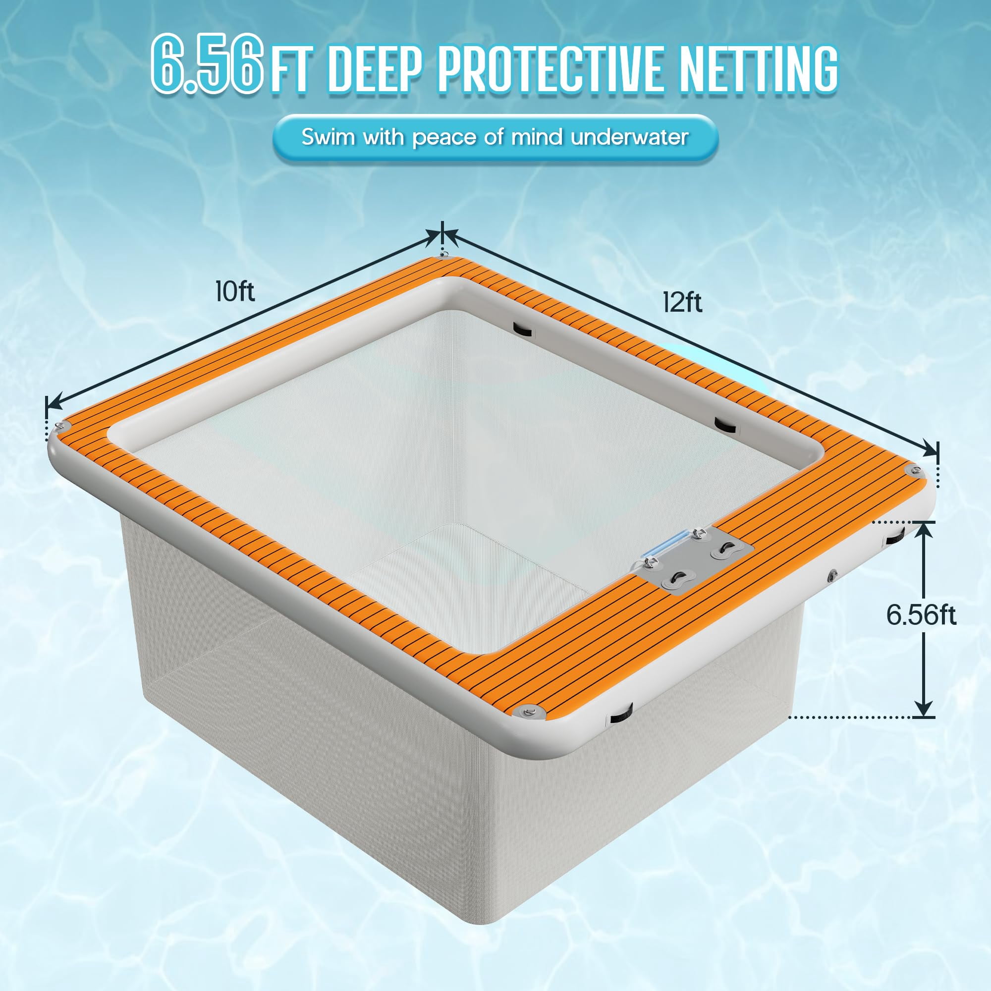 Jocisland 12×10FT Inflatable Sea Pool, Floating Swimming Pool Platform with Safety Net, Modular Swim Air Dock with Electric Air Pump for Ocean Party