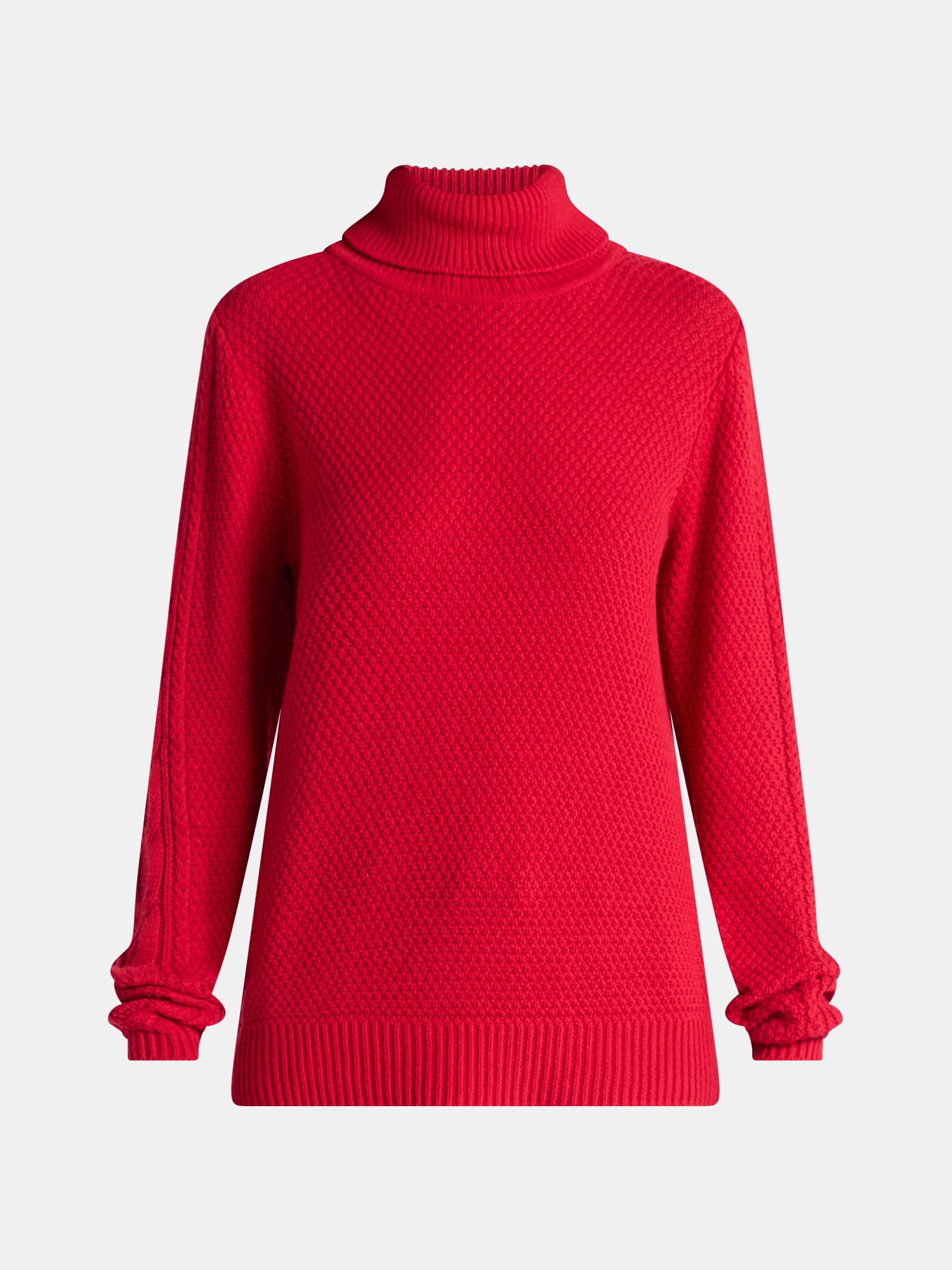 Time and Tru Women’s and Women’s Plus Turtleneck Sweater with Cable Sleeves, Midweight, Sizes XS-4X