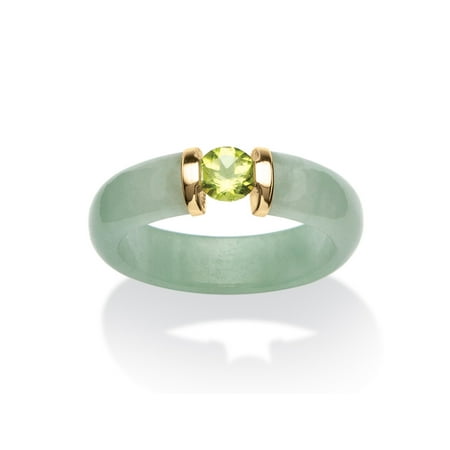 - .50 TCW Round Green Peridot and Genuine Jade 10k Yellow Gold Cabochon Ring
