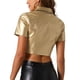 thumbnail image 3 of CAMISA BLUSA CORTA DE CUERO PU CON MANGAS CORTAS Y BOTONES INSPIRADA EN CHIC, TOP CROP, CHAQUETA DORADA XL, 3 of 6