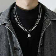 Punk Friends Gift Sweater chain Couple Necklace Thick Chain Men Women Titanium Steel Necklace Men Clavicle Chain Korean Style Necklace Cuban Letter Necklace B