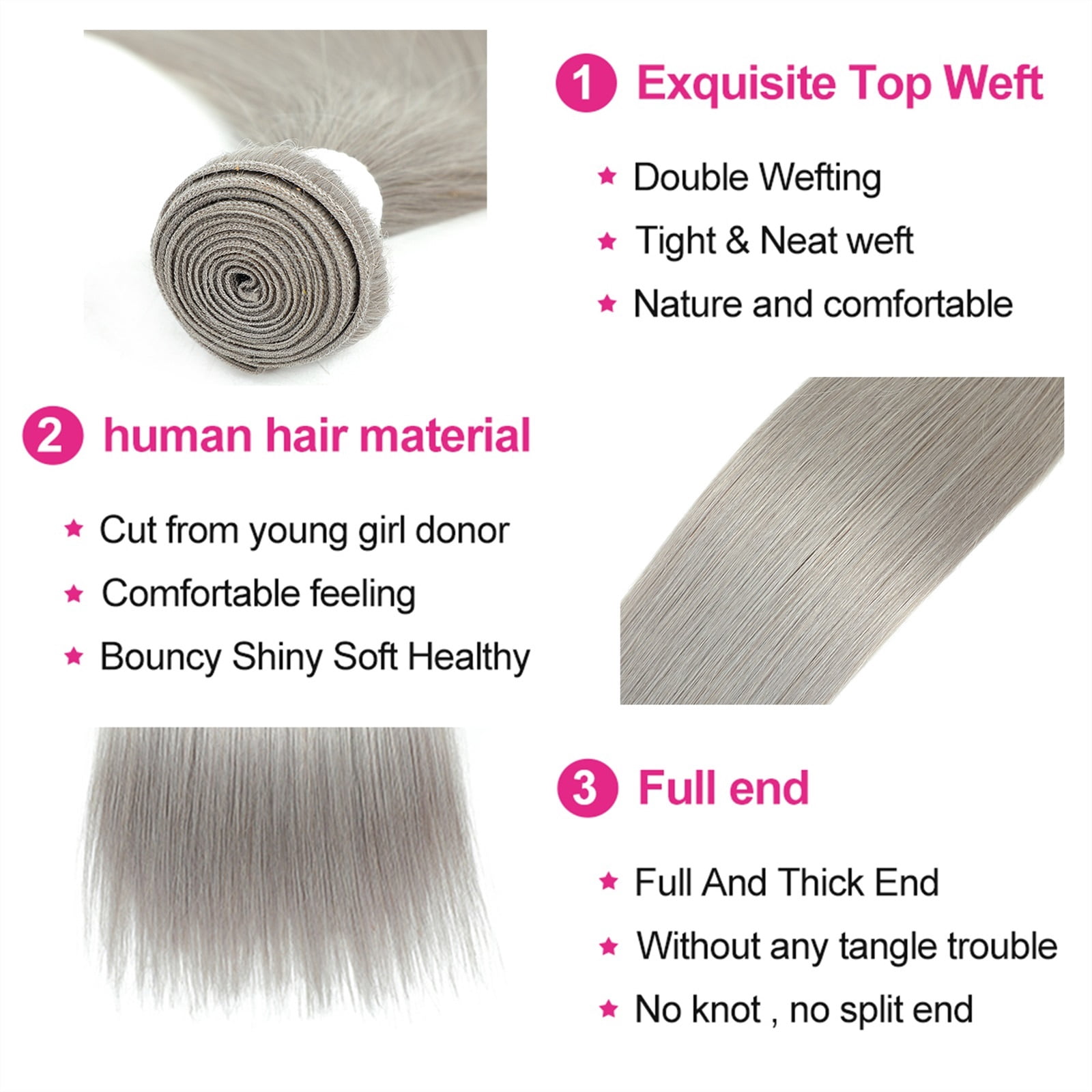 Straight Bundles with Frontal 13x4 Silver Colored Hair 3 Bundles With Closure Brazilian Remy Human Hair Extensions