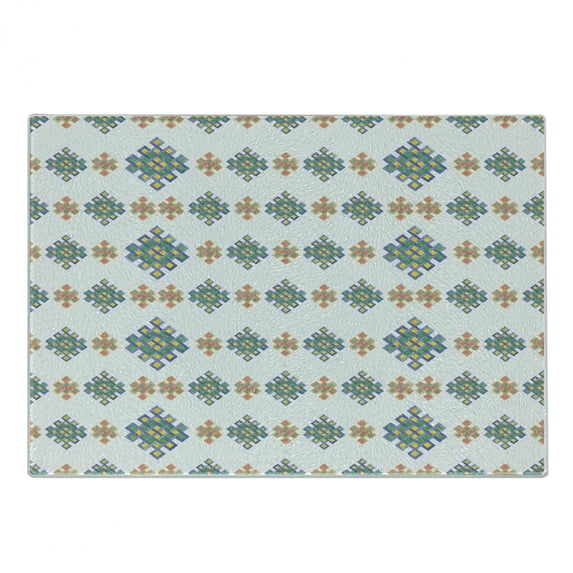 Celtic Cutting Board, Pastel Colored Unique Geometric Hexagon Celtic Motifs on White Background Irish Art, Decorative Tempered Glass Cutting and Serving Board, Small Size, Multicolor, by Ambesonne