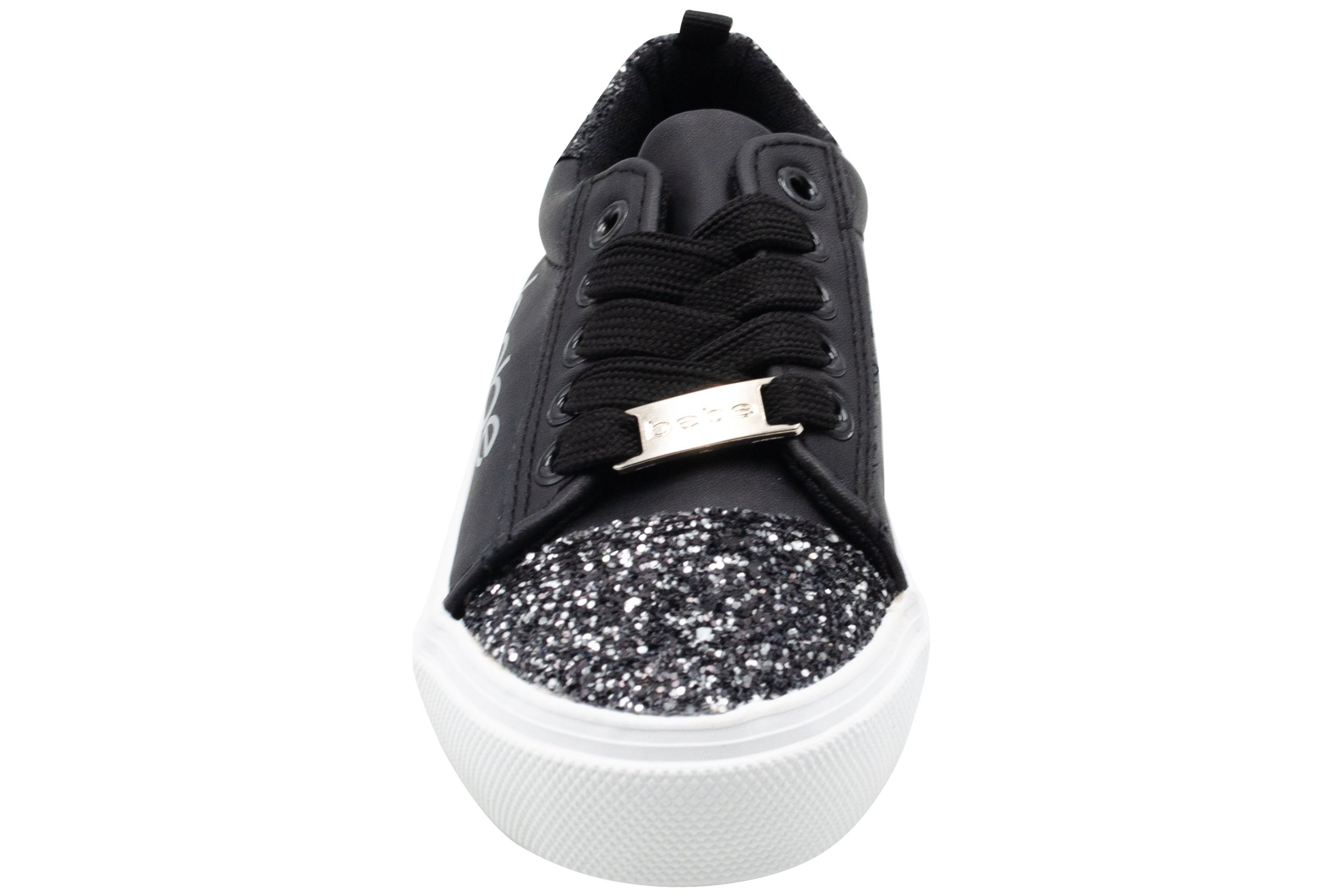 bebe Girl's Glitter Sneakers with Lace-Up and Logo, Slip-On Sparkly Fa –  Trendilize