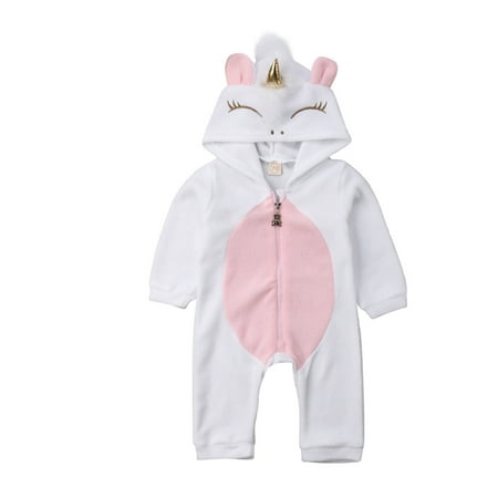 

Infant Newborn Baby Girls Unicorn Romper Jumpsuit Jumper Outfits Hooded Clothes