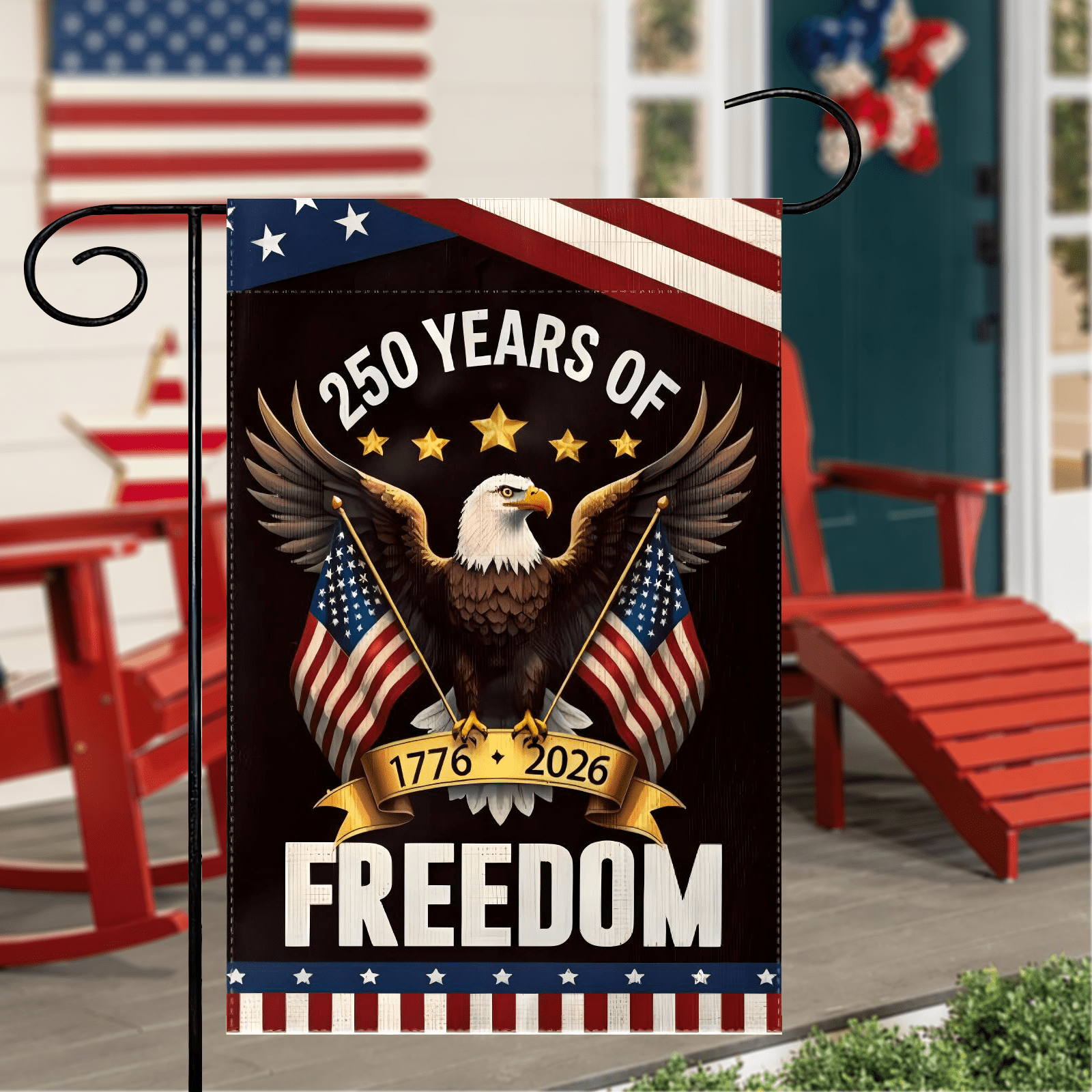 America 250th Garden Flags,USA 250th Anniversary Patriotic Flag Double-Sided with Eagle Design, 1776-2026 Commemorative, July 4th Party Outdoor Supplies,12 x 18 Inch