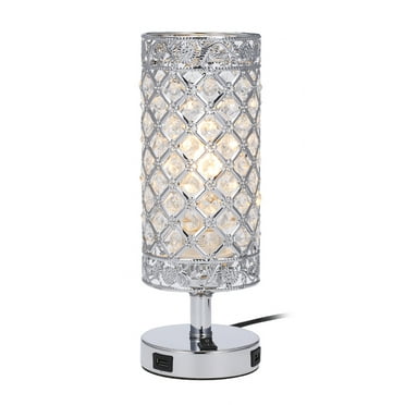 Yeacher Crystal Bedside Table Lamp Decorative Desk Light with Dual USB Charging Port Modern