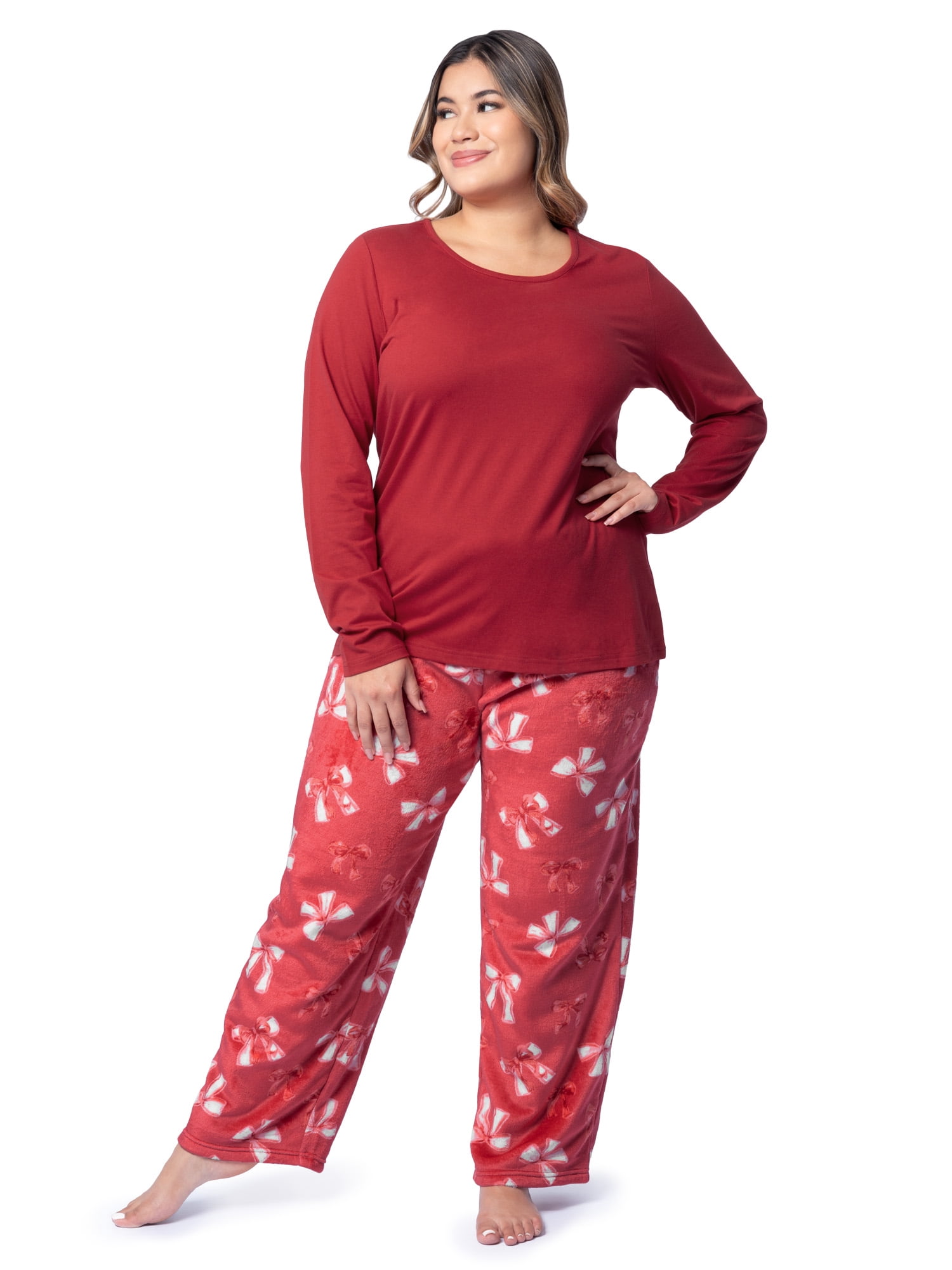 Fruit of the Loom Women's Beyond Soft Long Sleeve Top & Fleece Bottom Pajama Set, Sizes S-4X