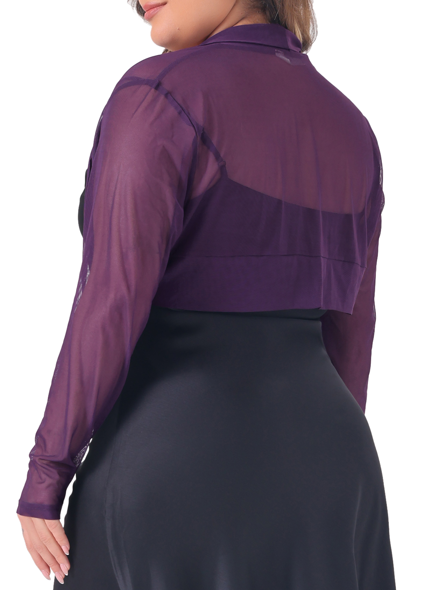DARING DIVA Women's Plus Size Mesh Crop Long Sleeve Sheer Bolero Shrug Top 4X Purple