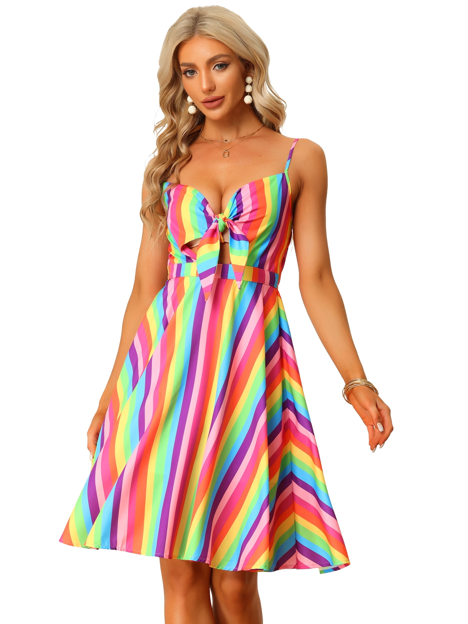 DARING DIVA Women's Casual V Neck Tie Front Floral Dresses 2XL Rainbow