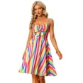 thumbnail image 2 of Vestido de verano para mujer Allegra K Vestido midi informal cuello en V nudo tirantes finos multicolor S, 2 of 5
