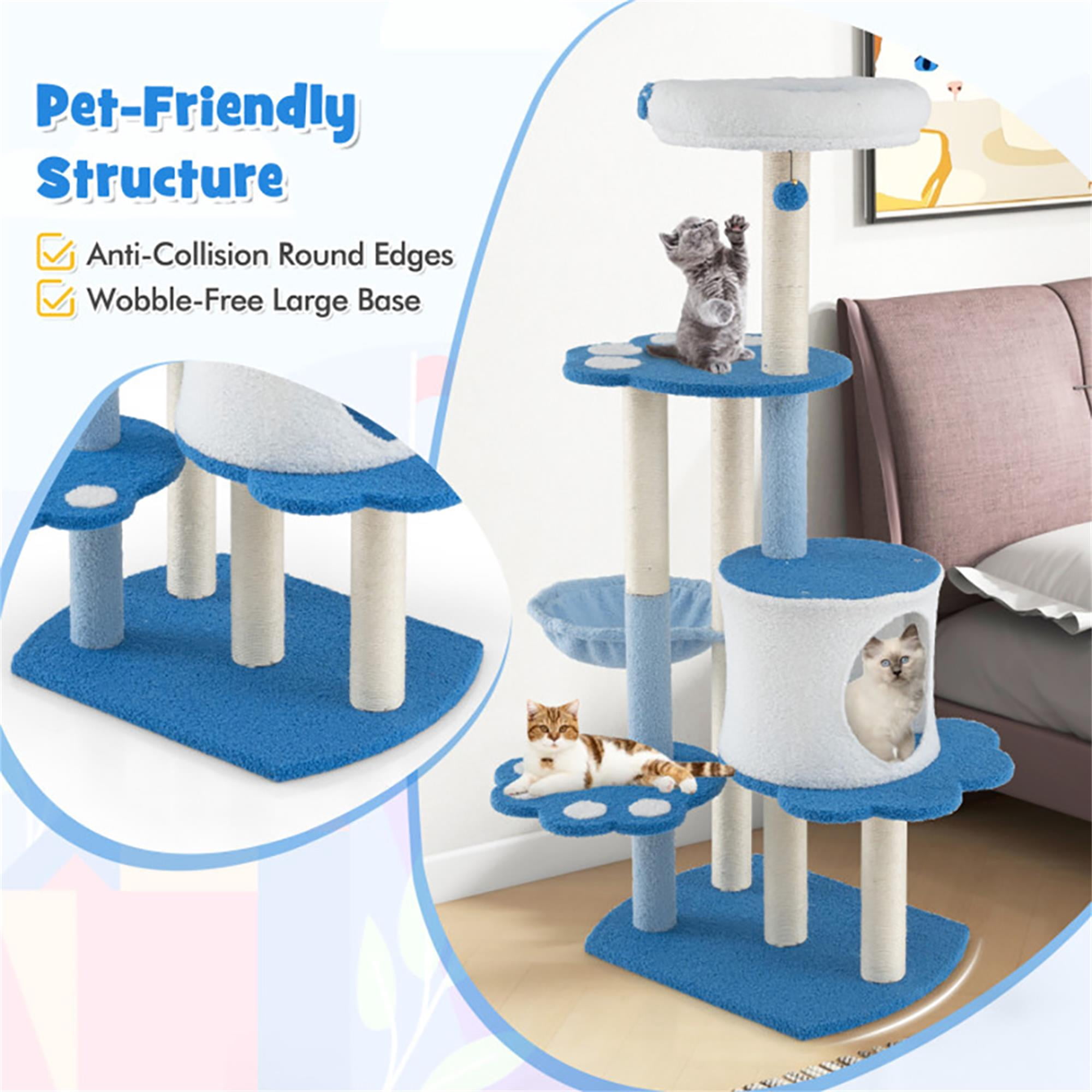 resenkos 54" Cat Tree Tower, Cat Condo for Indoor Cats with Padded Plush Perch, Cat House with Basket Scratching Board Post, Blue