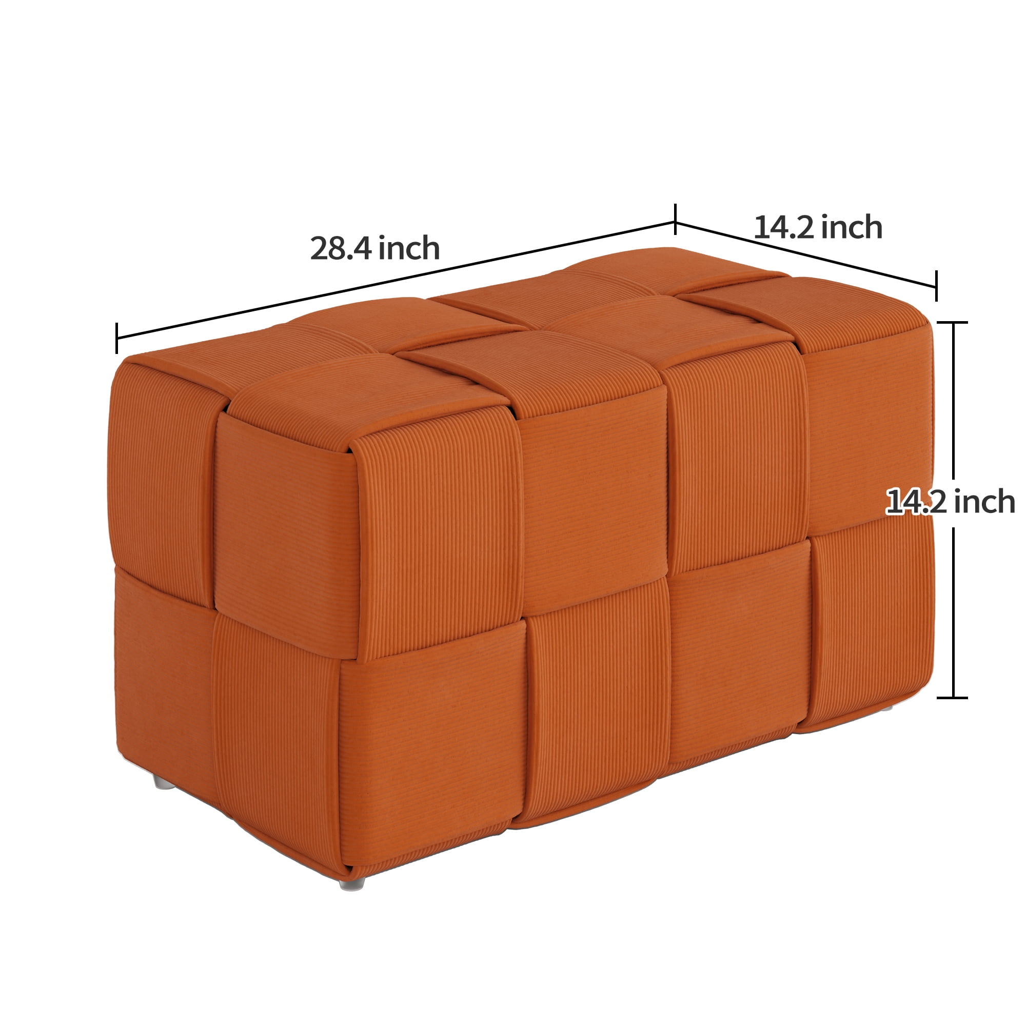 Corduroy Ottoman Foot Rest, Square Upholstered Stool with High-Density Foam and Wood Frame, 300 Lbs Capacity, Multi-Purpose Footstool for Living Room Bedroom Nursery, Brown