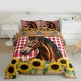 thumbnail image 2 of Manfei Farm Animal Horse King Size Comforter Sets,Rustic Flower Sunflower Bedding Comforter Set,Red Grid Bedding Set For Teens,Microfiber Bedroom Decor Reversible,3-Piece, 2 of 8