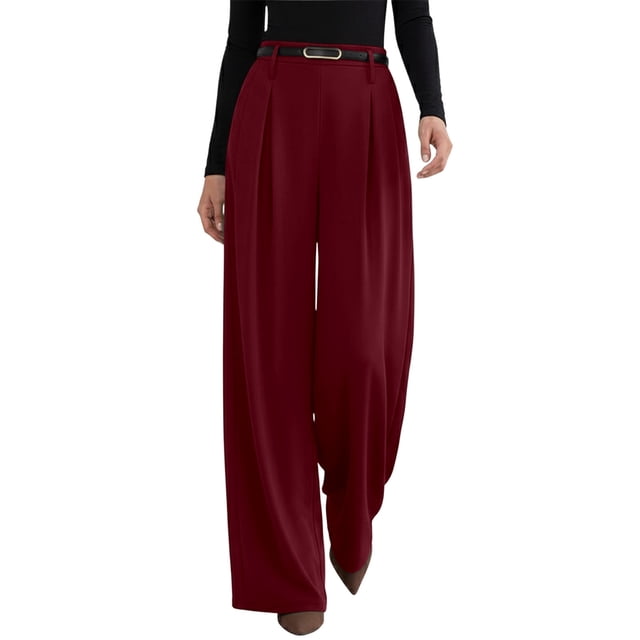 Gpoecd Pantalon Fluide pour Femmes, Pantalon Décontracté à Jambe Grand, Taille Haute, Pantalon Fluide, Coupe Ajustée, Jambe Droite, Confortable, Pantalon de Bureau pour Femmes, Rouge, P