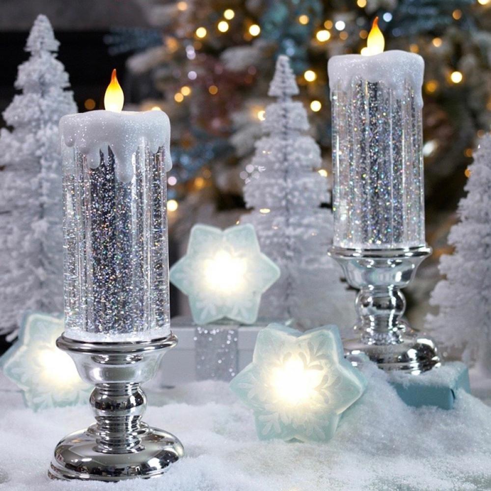 Christmas Candles with Base Battery Operated,LED Glitter Crystal Candles,Xmas Flameless Candles