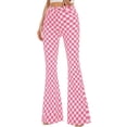 thumbnail image 7 of Bell Bottom Jeans for Women High Waisted Stretch Plaid Flare Jeans Denim Bootcut Pants(Pink Checkered,0), 7 of 7
