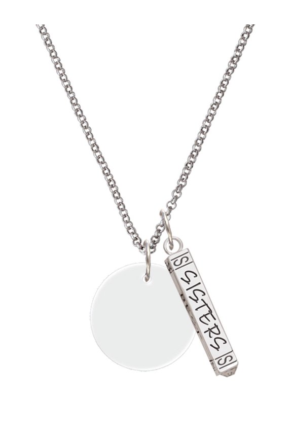 Acrylic 7/8" Disc Imitation Pearl Silvertone Sisters Best Friends Forever Bar Charm Necklace, 23"