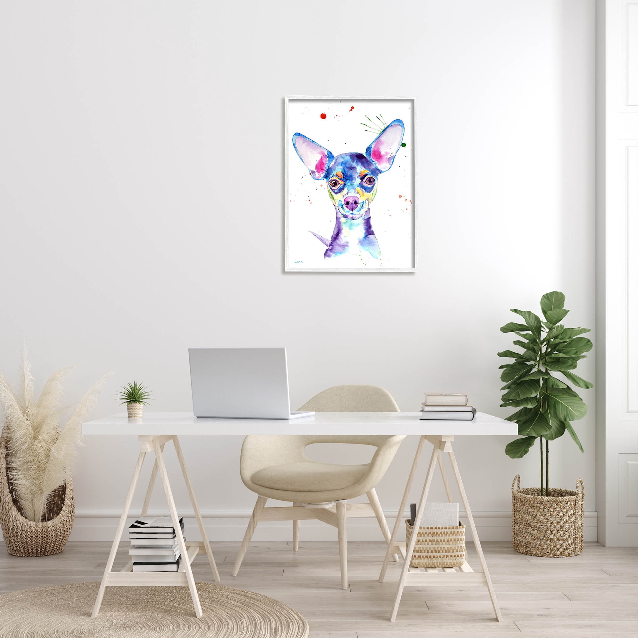 Happy Chihuahua Casual Composition Animals & Insects Graphic Art White Framed Art Print Wall Art