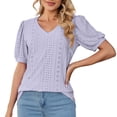 thumbnail image 2 of Tittly T Shirts for Women Spring Tops for Women Women's Puff Short Sleeve Solid Tunic Top V Neck Hollow Out Loose Tshirts Tshirts Shirts Basic Tees Purple XL, 2 of 8