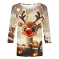thumbnail image 4 of Ounisa Christmas Shirts for Women Funny Snowflake Elkhorn Elk Plus Size 3/4 Sleeve Tops Cute Crewneck Vacation Christmas Tree Shirt, 4 of 5