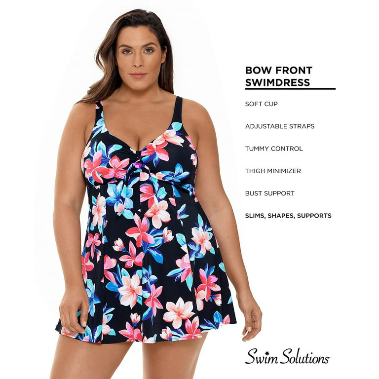 Swim Solutions Women's Tummy Control Bow Front Swimdress, Created