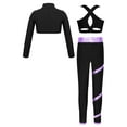 thumbnail image 2 of inlzdz Girls Tracksuits Dance Crop Tank Top Long Sleeve T Shirts and Athletic Leggings 3Pcs Set Black&Purple 8, 2 of 5