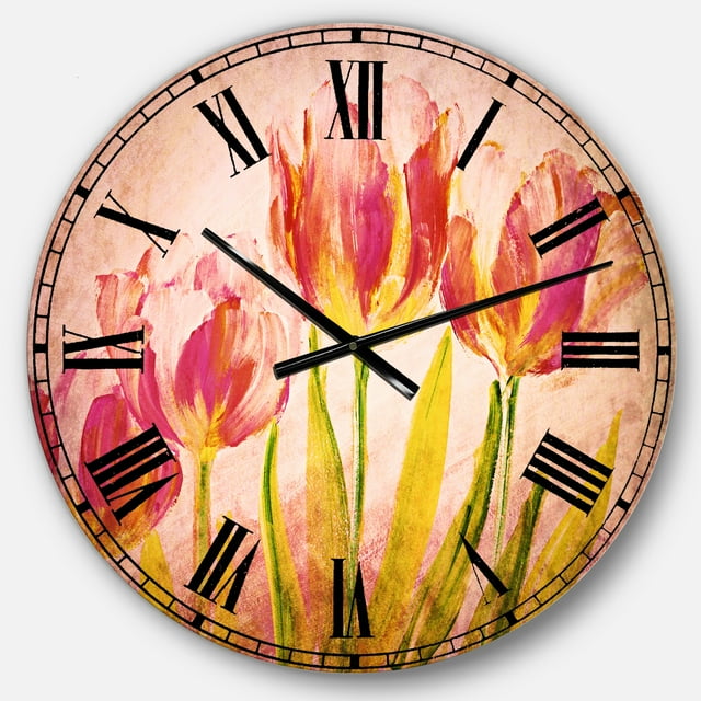 DesignArt Horloge Murale Grande Tulipes Rouges