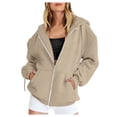 thumbnail image 3 of Women's Tunics Fall Oversized Hooded Long Sleeve Mitten- Off the Shoulder with Pocket Butterfly Print Leisure Polyester Sweatshirts Hoodies(Beige,XXL), 3 of 4