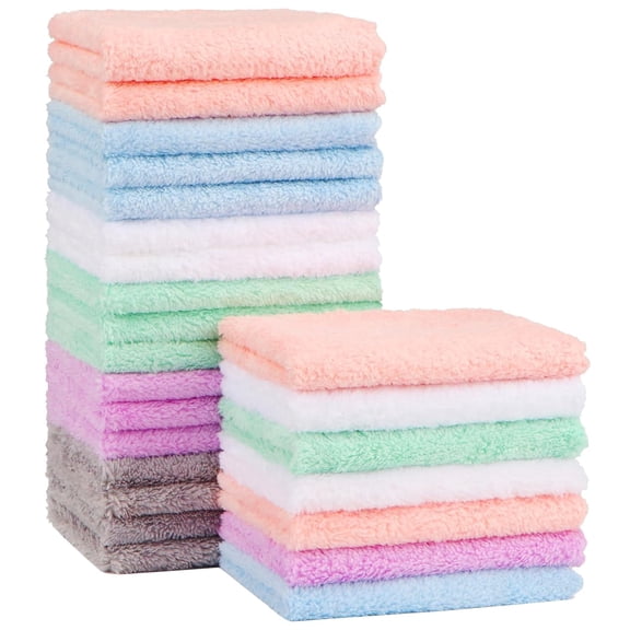 Baby Washcloths 24-Pack(7''x9''), Microfiber Coral Fleece Baby Towels, Super Soft and Absorbent Wash Cloths for Newborns, Infants and Toddlers, Gentle on Delicate Skin for Face Hands and Body