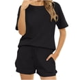 thumbnail image 2 of Nuoqisi Two Piece Set for Women Summer Lounge Sets Shorts And Short Sleeve Tops Waffle Matching Travel Spring Outfits, 2 of 3