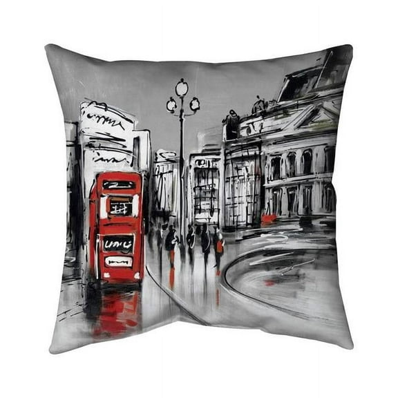 Begin Home Decor 5541-1818-CI9 18 x 18 in. Abstract Grey City with Red Bus-Double Sided Print Indoor Pillow