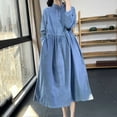 thumbnail image 4 of qolati Women's Casual Spring Denim Dress Puff Sleeve Elastic Waist Button Down Maxi Long Shirt Dress Plus Size Flowy A Line Jean Dress, 4 of 4