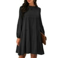 thumbnail image 3 of Femmes Robe Décontractée, Robe à Col Rond Manches Bouffantes Confortable Fluide Respirant Léger pour Bureau pour Dame de Vacances Rose, Noir, Mandarine, 3 of 6