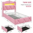thumbnail image 2 of Twin Size Upholstered Bed Frame with 3 Large Storage Drawers,Tufted Velvet Upholstered Princess Platform Bed with Storage Headboard,Twin Size Bed with LED Lights & Charging Station,Pink, 2 of 9