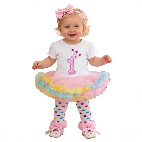 JAJAHO Birthday Girl Outfit Toddler Baby Girls Clothes Short Sleeve Romper Bodysuits With Tutu Skirts Headband Cute Celebration 3 Piece Comfortable Outfit