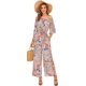 thumbnail image 2 of Pantalones de pierna ancha de cintura alta de manga corta con volantes florales de verano para mujer mono suelto informal gris claro FloralX de talla grande, 2 of 5