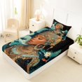 thumbnail image 4 of Castle Fairy Elegant African Queen Twin Sheets 3pcs,Serene Lotus Koi Fish Bedding,Teal Gold White,1 Fitted Sheet, 1 Flat Sheet and 1 Pillowcase, 4 of 6