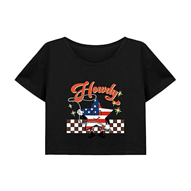 Top corto para mujer, camiseta clásica de verano con cuello redondo para deportes y caminatas M