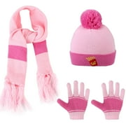 Vbiger Kids Winter Hat Scarf Gloves 3 Pcs Winter Hat and Glove Set Cold Weather Knit Beanie Long Tassel Scarf with Fleece Lining for Boys Girls Age 1-7 Years Old, Pink