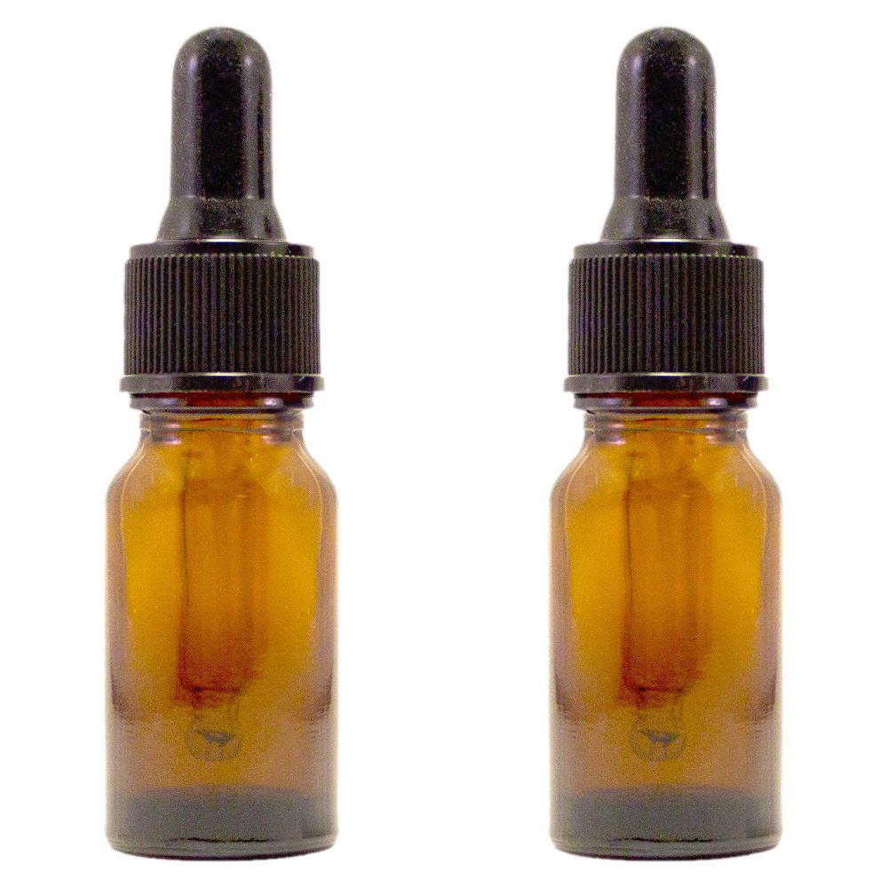 Amber Glass Bottle - 10 ml (1/3 fl oz) w/ Glass Dropper - Pack of 2